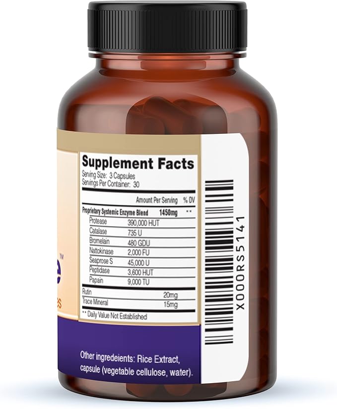 WellnessOne ProOneZyme Digestive Enzymes Supplements - Systemic Proteolytic Enzymes for Digestion Gut Health Gas Relief &amp Bloating - Contains Bromelain Nattokinase Protease &amp More - 90 Cap