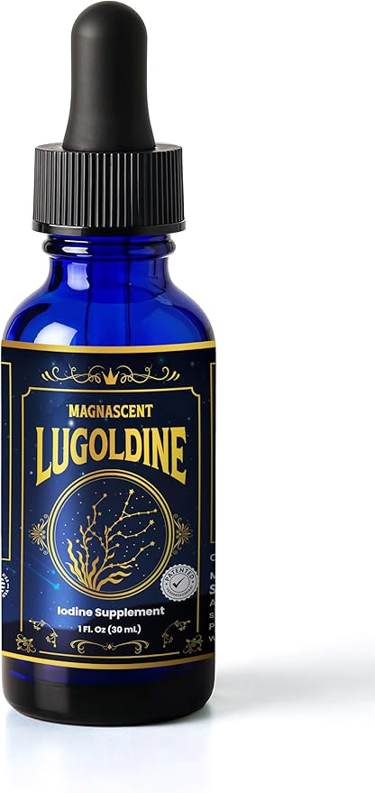 Lugoldine Iodine Drops 1 oz – Patented Process (US20090022816A1) 150 mcg Iodine (100% Daily Value) Alcohol-Free &amp Glycerin-Free Liquid Iodine Supplement (1 Ounce (Pack of 1))