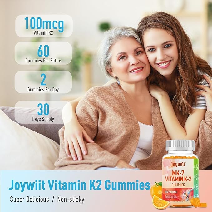 Vitamin K2 MK-7 Gummies 100mcg Extra Strength K2 Vitamin Supplement for Bone &amp He-Art Support Chewable Natural Orange Flavor Non GMO Vegan 60 Gummies
