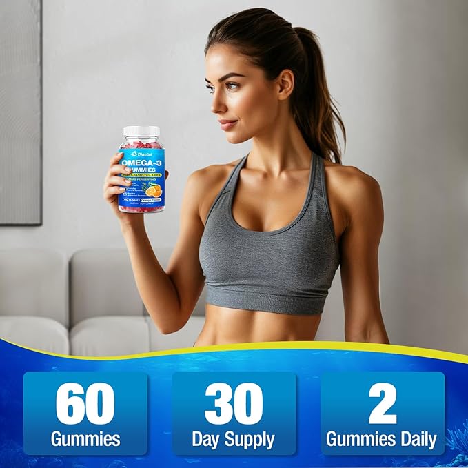 2 Pack Vegan Omega-3 Gummies for Adults – Sugar-Free Algae-Based DHA 600mg &amp EPA 300mg with Vitamins A C E Zinc – Omega 3 Fish Oil Alternative 120 Count