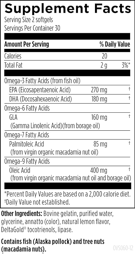 Designs for Health OmegAvail Synergy - Omega Complex for Adults - Omega 3-6-7-9 Fatty Acids from Borage and Macadamia Oil + Triglyceride (TG) Fish Oil with DHA &amp EPA (60 Softgels)