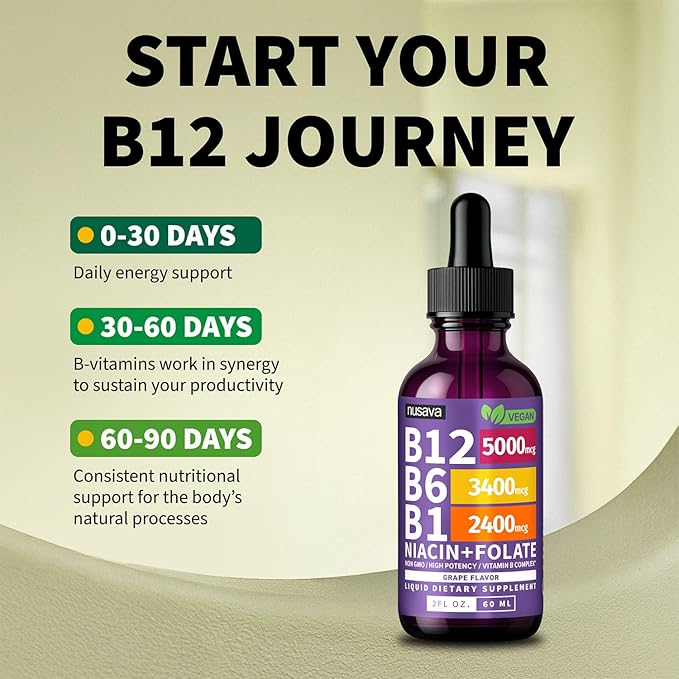 (2 Pack) Vitamin B12 and B6 Liquid Drops B12 Sublingual Vitamin B Complex - B 12 Vitamin 5000mcg - B12 Methylcobalamin for Energy Brain Heart Support with 27200 mcg Grape Flavor 80 Servings