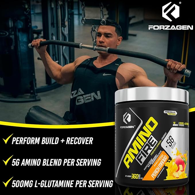 Forzagen Amino Fire | Essential Amino Energy Powder for Pre-Workout | BCAA Energy Boost &amp Muscle Recovery Drink Mix Enhance Focus &amp Concentration Dietary Supplement | Peach Mango 40 Serving