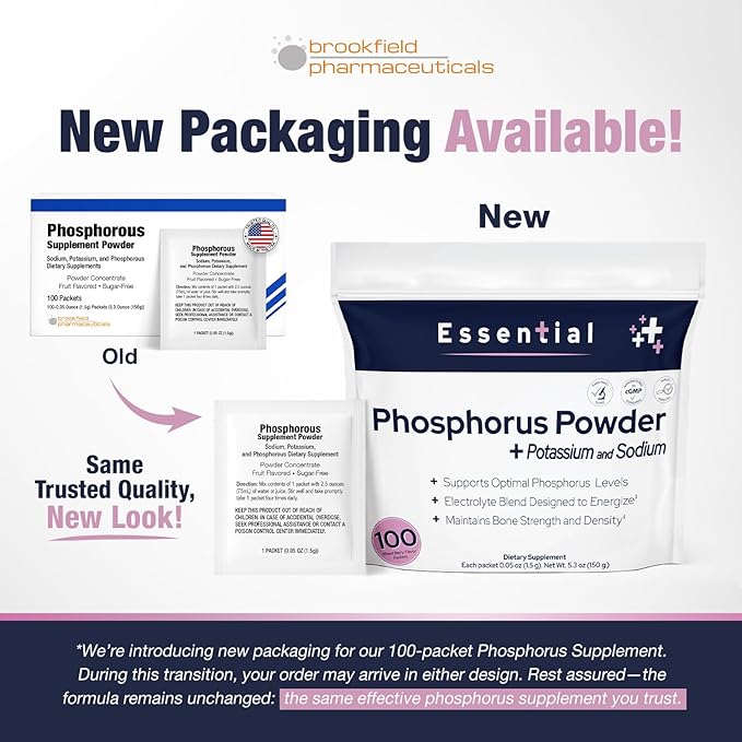 Phosphorus Supplements 100 Packets Dietary Supplements Powder with Sodium Phosphate and Potassium Phosphate Fruit Flavored Phosphorous Supplement Powder for Electrolyte Bone Health &amp Kidney Hea