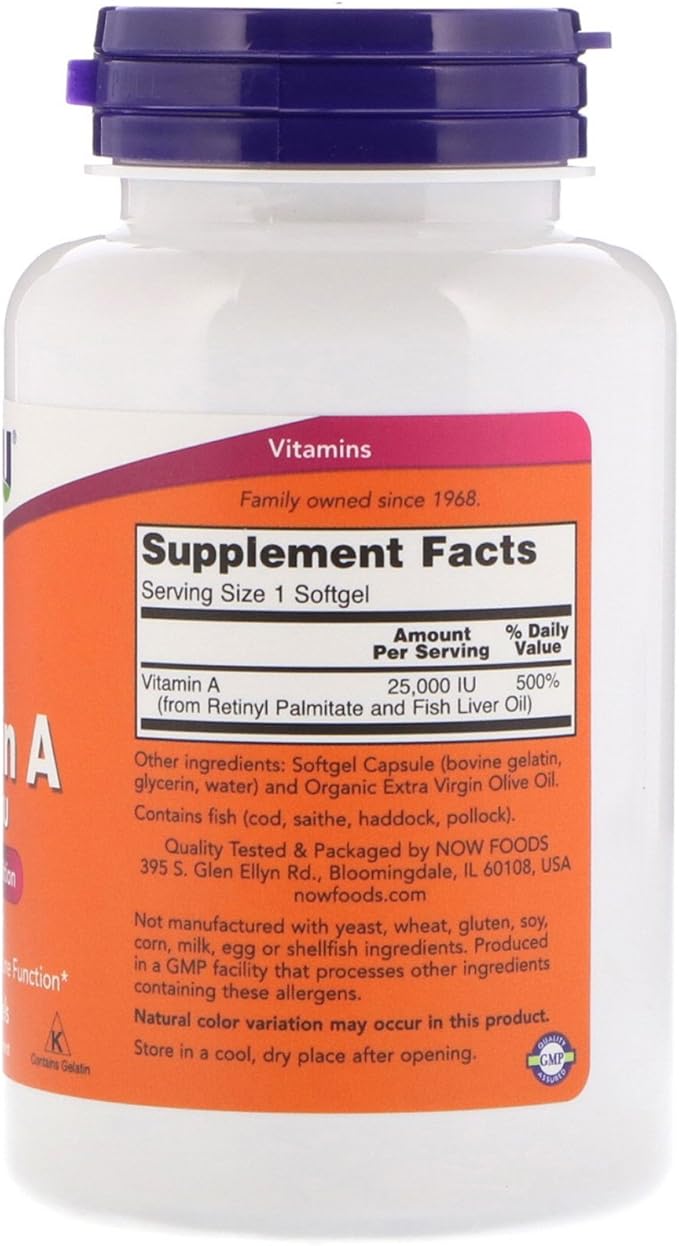 Now Foods Vitamin A 25000 IU from Fish liver oil 250 Softgels (Pack of 2)