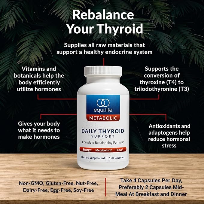 Equilife Thyroid Support Vitamins and Minerals Supplement with Vitamin C Zinc Vitamin E Iodine and Selenium Adaptogens &amp Amino Acids Formula Overall Wellness Support Gluten Free 120 Capsu