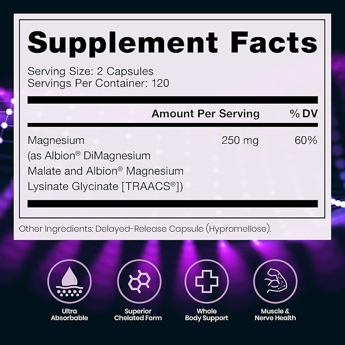 Pure TheraPro Rx Optimum Magnesium Lysinate Glycinate &amp Di-Magnesium Malate Made in USA | 4 Month Supply | Chelated for Maximum Absorption Supports Bone Health &amp Energy 240 Count