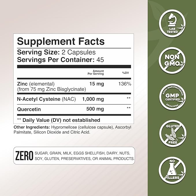 Gade Nutrition NAC Supplement n-Acetyl cysteine with Quercetin &amp Zinc | Immune Support Supplement with n Acetyl cysteine | Vegetable Capsules | USA Made