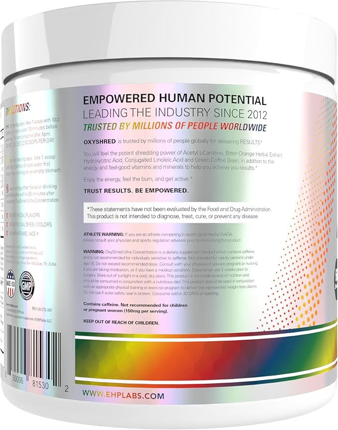 EHP Labs OxyShred Pre Workout Powder - Preworkout Powder with L Glutamine &amp Acetyl L Carnitine Energy Boost Drink - Gummy Snake 60 Servings