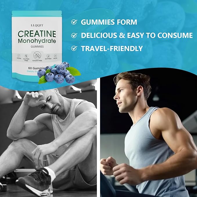 Creatine Monohydrate Gummies for Men &amp Women - 3g of Blueberry Creatine Gummies - Sugar-FreeVegan60 Count
