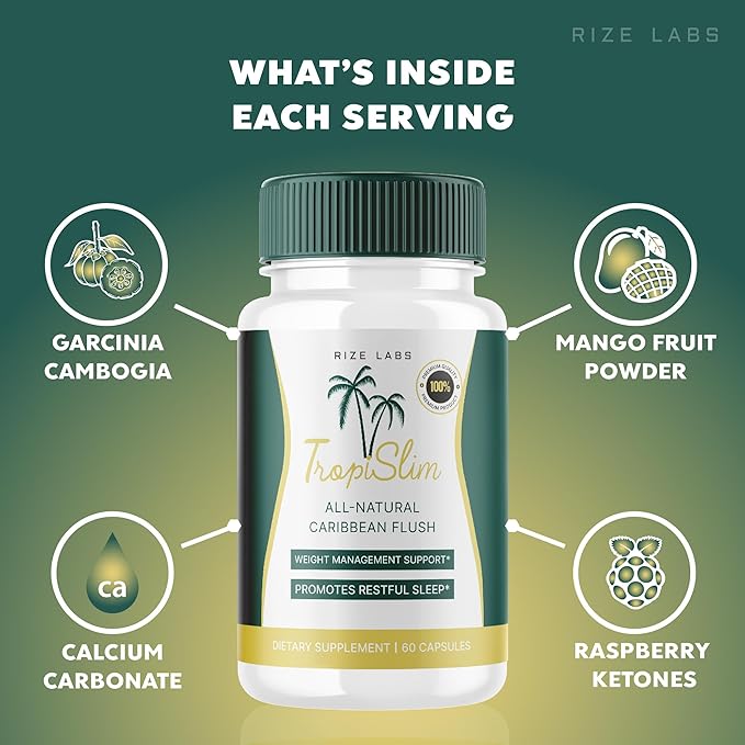 (Official 3 Pack) Tropislim Tropislim All Natural Caribbean Flush Weight Loss Supplement Tropislim Slimming Capsules for Women Healthy Lifestyle + Leaner Physique Tropical Reviews (180 Capsules)