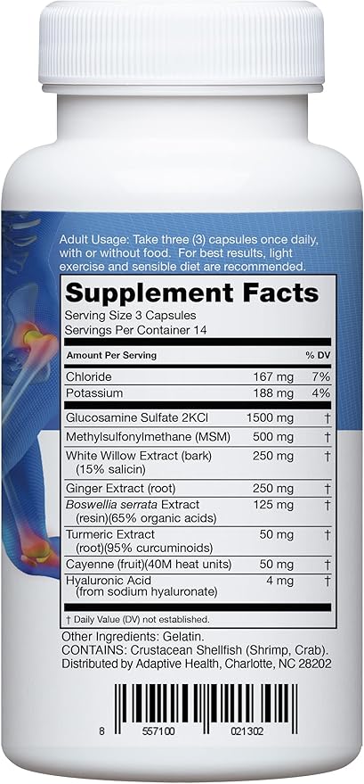 Instaflex Joint Support Supplement for Men and Women - Glucosamine MSM White Willow Turmeric Ginger Cayenne Hyaluronic Acid - 42 Capsules