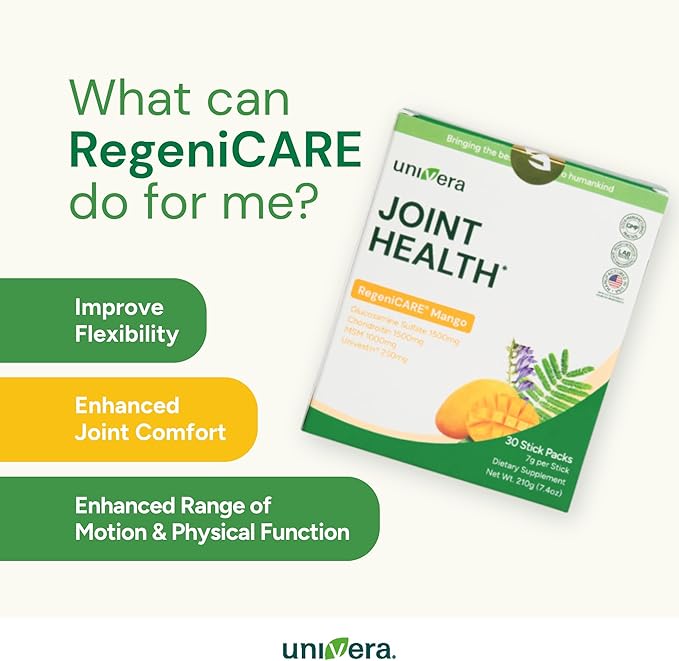 Glucosamine Chondroitin MSM and Univestin All-in-one Joint Support Easy to Carry Mango Flavor (30-Day Supply)