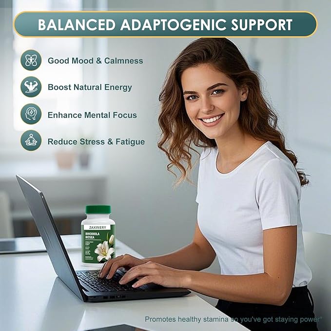 Rhodiola Rosea Supplement 500mg - Rhodiola Rosea Extract for Energy Stress Relief Mood and Focus - Adaptogenic Herb Supplement - Gluten Free &amp Non-GMO - 60 Vegan Capsules