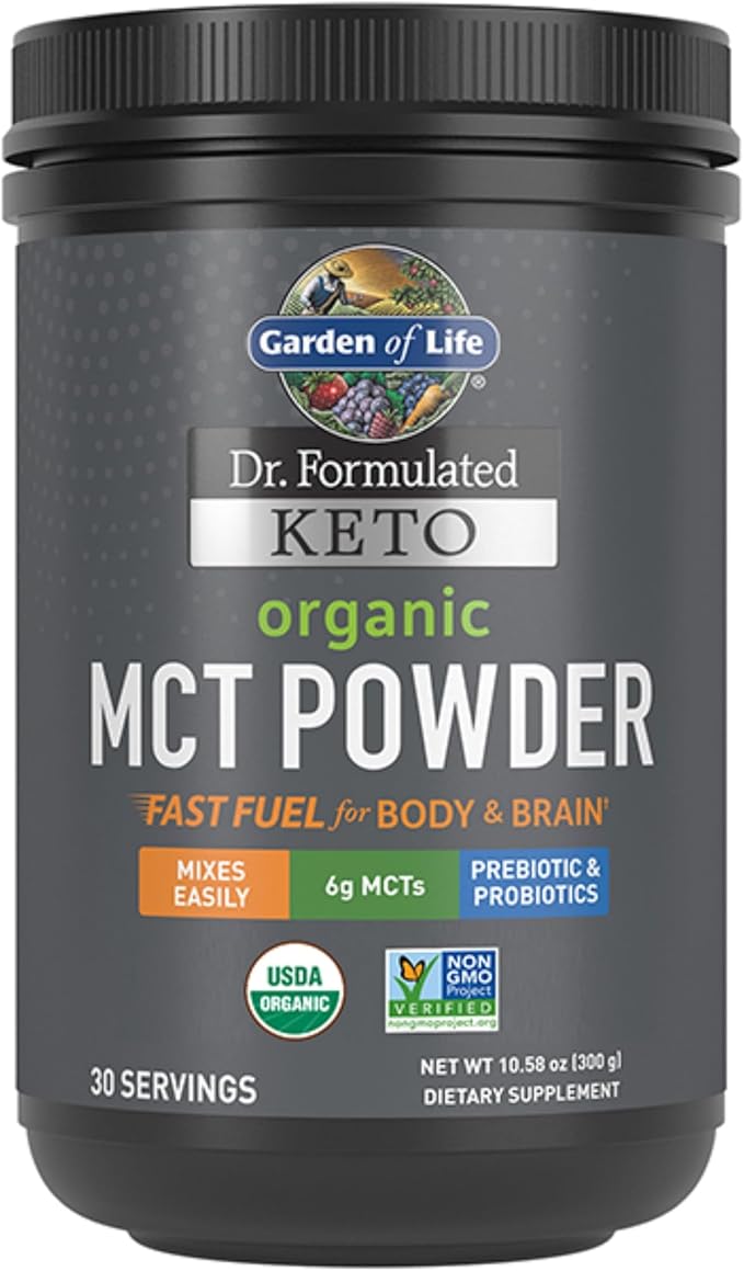 Garden of Life Dr. Formulated Keto Organic MCT Powder - 30 Servings 6g MCTs from Coconuts plus Prebiotic Fiber &amp Probiotics Certified Organic Non-GMO Vegan Gluten Free