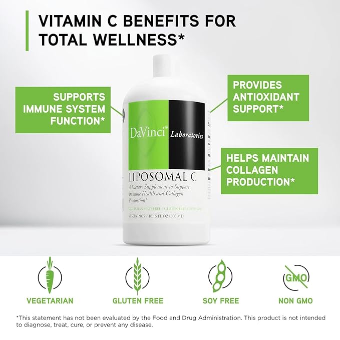 DAVINCI Labs Liposomal C - Collagen Production Oxidative Stress &amp Immune Health Support - Liposomal Delivery System - Gluten Free Vegetarian - 10.15 oz (60 Servings)