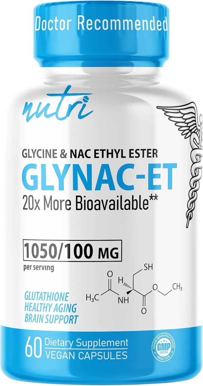 GlyNAC-ET NAC Supplement N-Acetyl Cysteine Ethyl Ester - 20x More Bioavailable - Glycine &amp N-Acetylcysteine Ethyl Ester Anti Aging Supplement Boost Glutathione 60 Capsules - Nutri - 3rd Party Te