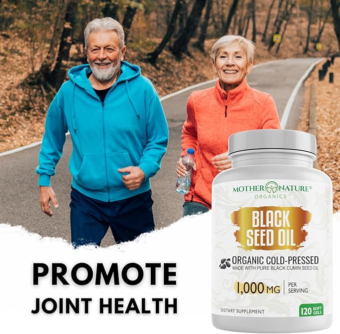 Black Seed Oil Capsules 1000mg Organic Cold Pressed Black Cumin High TQ Immune &amp Joint Support 120 Count (2 Month Supply)