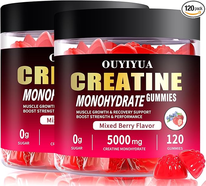 Creatine Monohydrate Gummies 5000mg for Men &amp Women - Sugar Free Pre-Workout Supplement Chewables for Muscle Strength Muscle Builder Energy Boost Mixed Berry Flavor 120 Count (2 Pack)