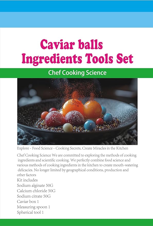 Sodium alginate50G + Calcium Chloride50G + Sodium Citrate50G+ +Caviar Box + Measuring Spoon + Ball Tool + Production Tutorial-Molecular Gastronomy | Sphere Set | raw Materials