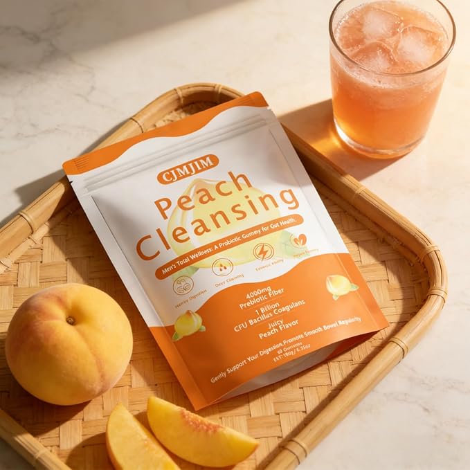 Peachy Clean Fiber Gummies with Prebiotic for Men Peach Flavored Digestive Support &amp Detox Gummy Supplement 60 Vegan Gummy Bears for Regularity &amp Gut Health (1)
