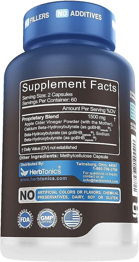 Herbtonics Apple Cider Vinegar + Keto BHB Formula - Digestion &amp Detox Support Appetite Control Supplement.