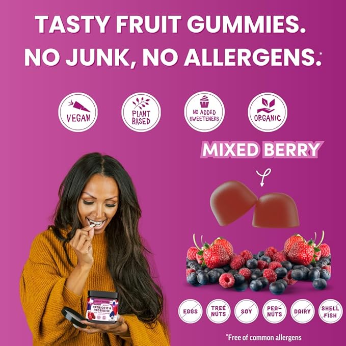 Llama Naturals Kids Pre &amp Probiotic Gummies + Adult Pre &amp Probiotics Bundle | No Added Sugar Cane | Vegan | Organic | Mixed Berry Flavor | 2 Bottles