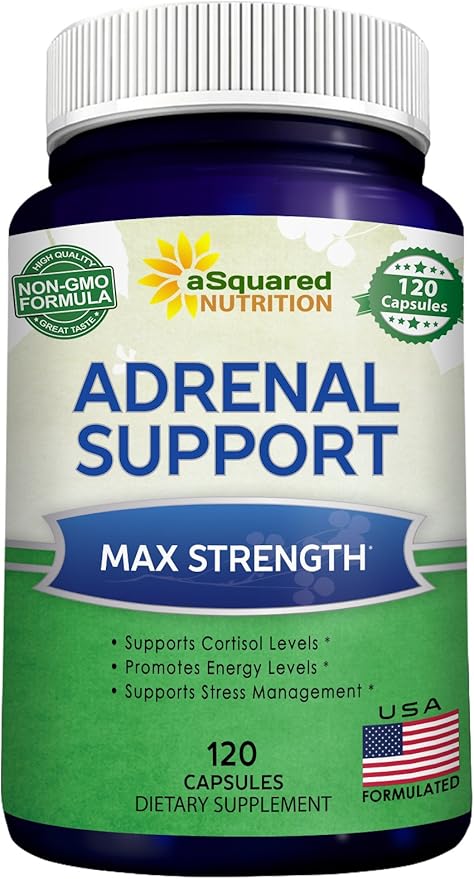 aSquared Nutrition Adrenal Support &amp Cortisol Manager Supplement (120 Capsules)-Adrenal Health w/Vitamin C Complex Pills to Support Fatigue &amp Stress Relief-Ashwagandha L-Tyrosine Rhodiola &a