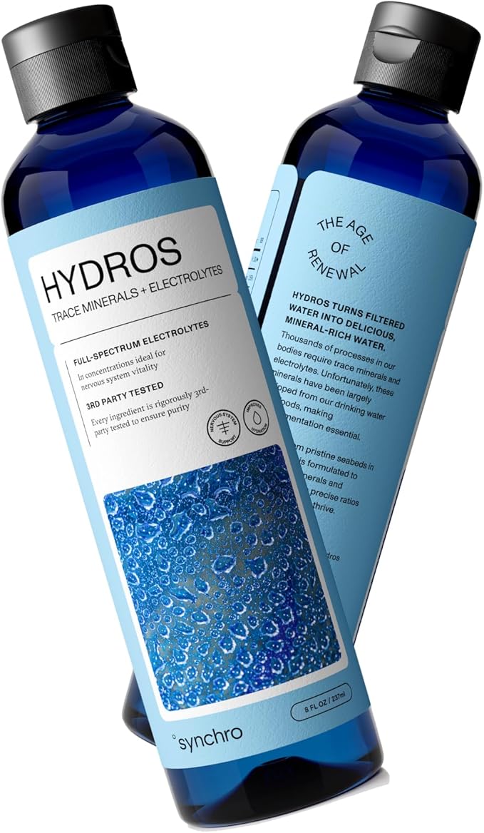 Synchro - Hydros Trace Mineral Drops with Electrolytes Mineral-Rich Water Drop for Electrolyte Water Hydrating Electrolyte Drops for Nervous System Support Mineral Drops for Drinking Water 8 fl oz