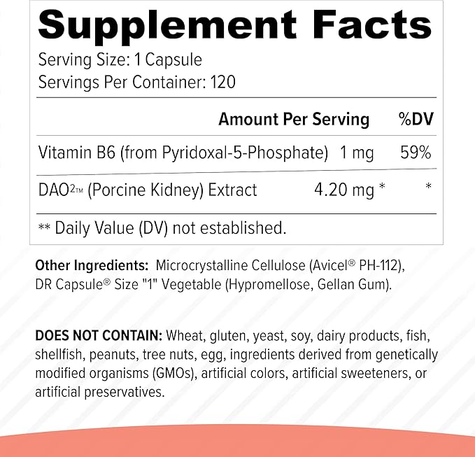 Omne Diem Histamine Digest 360 - DAO Enzyme - Diamine Oxidase &amp Vitamin B6 for P5P - 120 DR Capsules