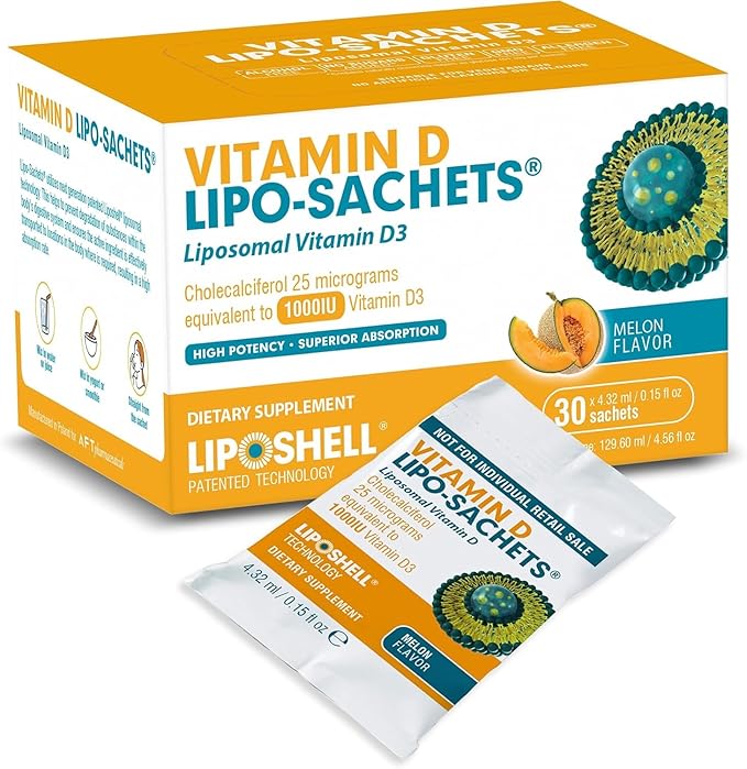 Lipo-Sachets Liposomal Vitamin D3-1000IU Per Serving for Immune System Support - High Absorption Vitamin D - GMO Free No Added Sugar - 30 Liposomal Liquid Vitamin D Packets