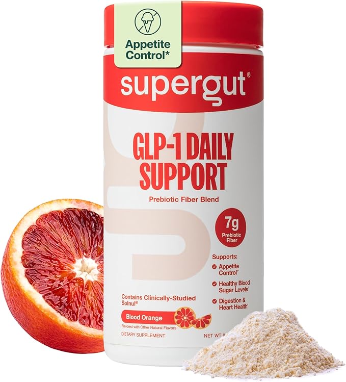 Supergut GLP1 Daily Support Blood Orange - High Fiber GLP-1 Supplement Powder for Women &amp Men - Sugar-Free Drink Mix for Gut Health &amp Digestive Support (18 Servings)