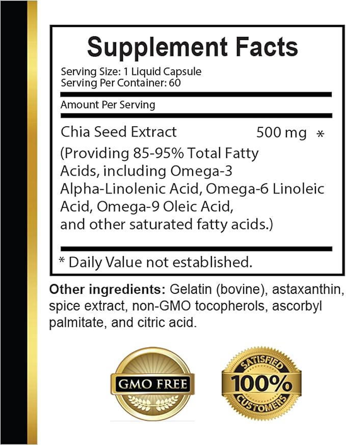CHIA Seed Supplement - Organic chia Seeds Non GMO Certified USA Chia Seed Oil Supplement for Energy chia Seeds Omega 3 and Fiber Immune Booster - 2 Bottles