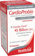 HealthAid CardioProbio Gut-Heart Probiotic – 45 Billion CFU 12 Strains + Prebiotic – Supports Digestive Health &amp Cardiovascular Wellness – Acid &amp Bile Resistant Vegetarian – 30 Capsules*