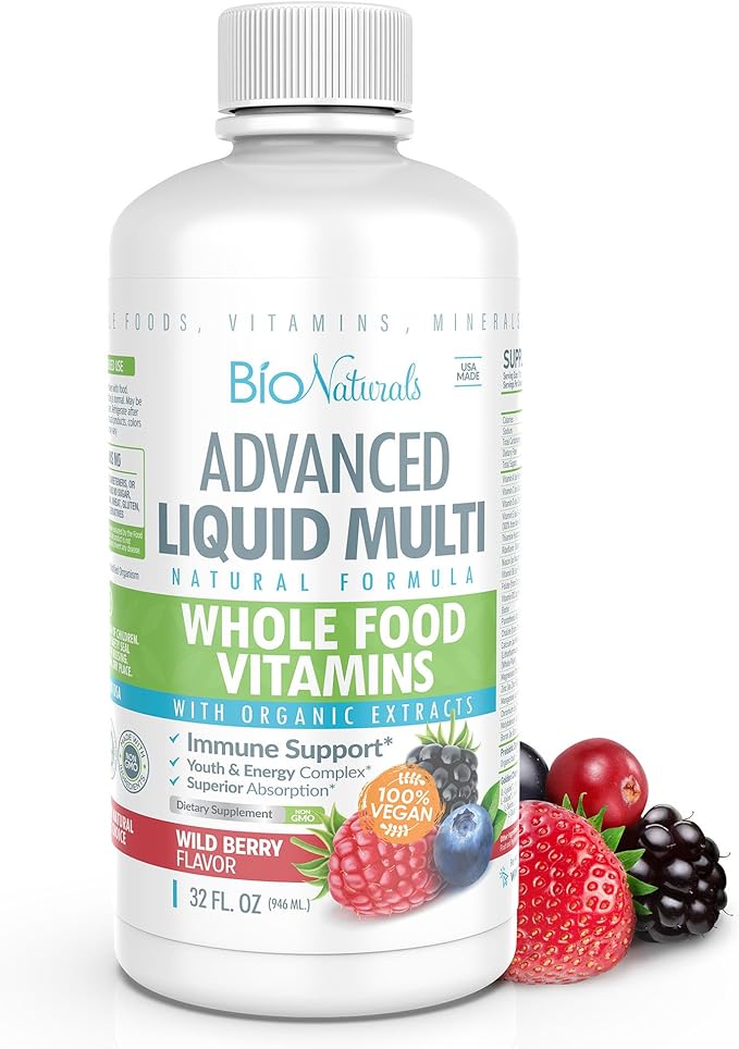 Bio Naturals Liquid Whole Food Multivitamin for Men &amp Women with Over 100 Ingredients - Superfoods Omegas Organic Extracts - 100% Vegan - 32 oz