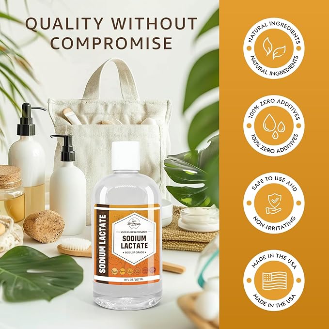 SODIUM LACTATE (32 oz) for Soap Making &amp Lotions Premium Sodium Lactate Liquid 60% Concentration Cosmetic Grade Moisturize Anti-Aging Makes Soap Harder | 32 FL OZ