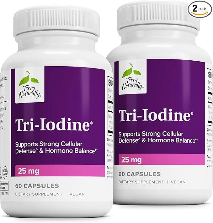 Terry Naturally Tri-Iodine - Dietary Supplement for Breast &amp Prostate Health Support - Healthy Thyroid Function Supplement Aid - 25 mg 60 Capsules 2 Pack