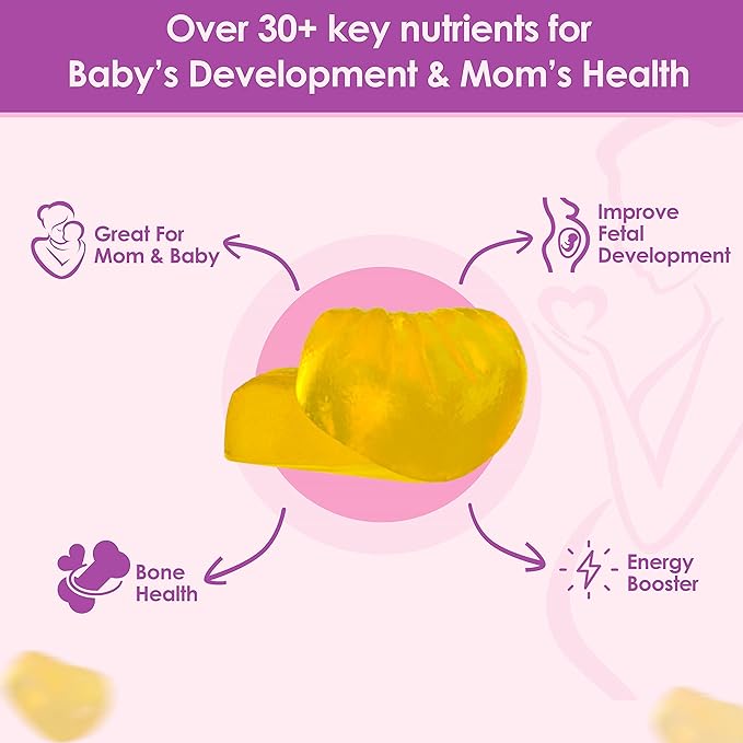 Sugar Free Prenatal Gummies — 30+ Nutrients (Choline Folate Iron Vitamin) for Fetal and Neural Support Bones Energy &amp Immunity — USA-Made Vegan Prenatal Vitamins for Women (60 Gummies)