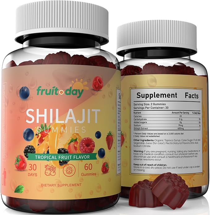 Himalayan Shilajit Gummies 600mg per Serving Daily Energy &amp Vitality Support Tropical Fruit Flavor 60 Count
