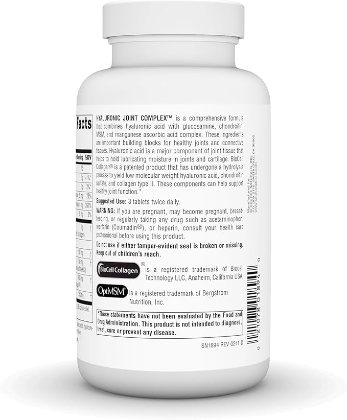 Source Naturals Hyaluronic Joint Complex with Glucosamine Chondroitin &amp MSM Extra Strength - 120 Tablets