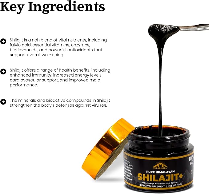 Premium Himalayan Shilajit Resin for Men and Women 500mg Organic Maximum Potency U.S.A Lab Tested for Purity | Supports Brain Function Energy and Focus (30g - 60 Servings)