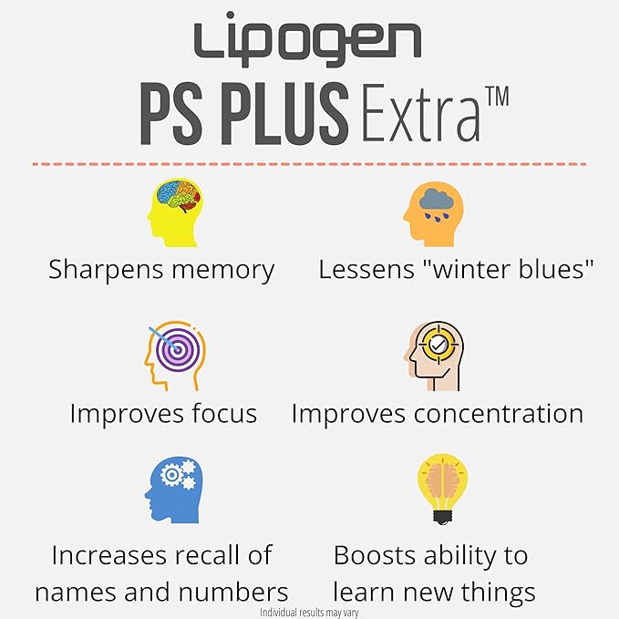 PS Plus Extra Brain Booster Supplement - 133mg Phosphatidylserine for Memory Focus Mental Energy &amp Cognitive Support - Premium Brain Health Formula – 30 Softgels