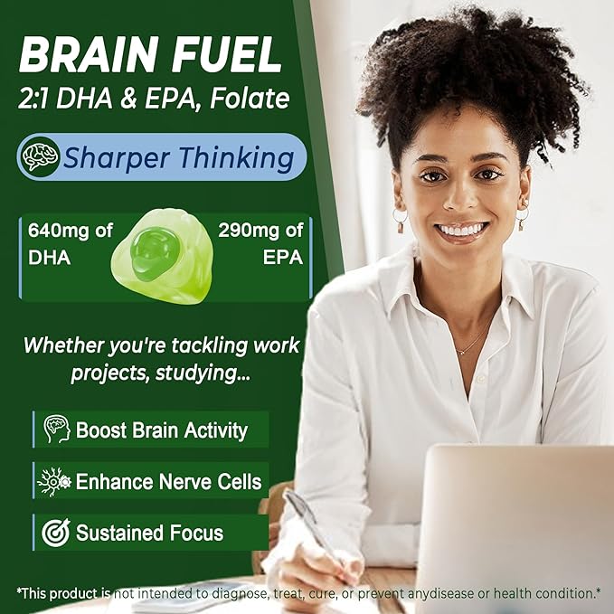 Omega 3 Gummies 2200mg from Algae Oil (DHA 640mg &amp EPA 290mg) for Women &amp Men Vegan Omega 3 Fish Oil Alternative w/CoQ10 Astaxanthin Vitamin A E D3 for Brain Eye AntioxidantSugar Free