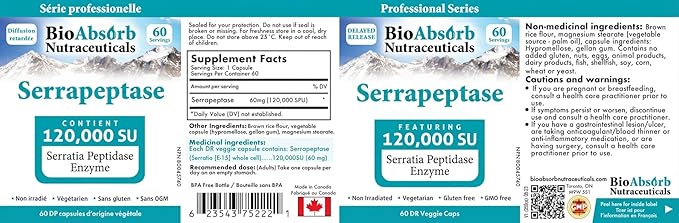 Bio Absorb Serrapeptase Enzyme 60 Caps - Nattokinase Supplement 60 Caps Bundle