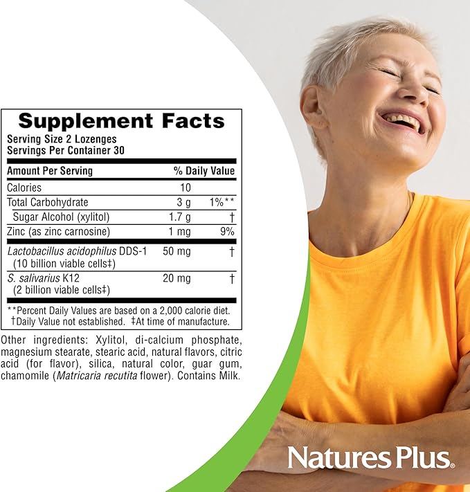 NaturesPlus Adult's Ear Nose Throat Lozenges with K12 Probiotics - 60 Lozenges - Natural Tropical Cherry Berry Flavor - Immune Function &amp Upper Respiratory Support - Gluten Free - 30 Servings