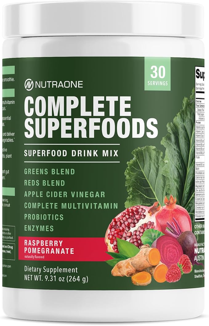 Complete Superfoods Greens &amp Reds Blend* Apple Cider Vinegar Digestive Enzyme Blend* Probiotic Blend* Multivitamin* (Raspberry Pomegranate - 30 Servings)