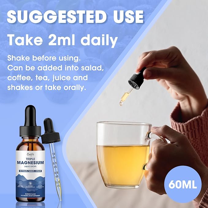 Magnesium Glycinate Liquid Drops with Taurate &amp Citrate Magnesium Supplement for Sleep Calm &amp Relaxation with Potassium &amp Omega-3 High Absorption Formula Blueberry Flavor 2 Fl Oz