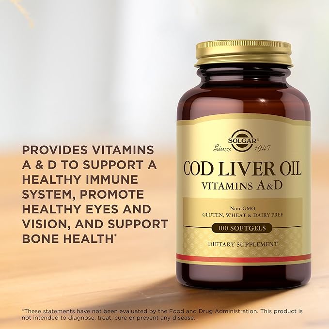 Solgar Cod Liver Oil - 100 Softgels Pack of 2 - Provides Vitamins A &amp D - Non-GMO Gluten Free - 200 Total Servings