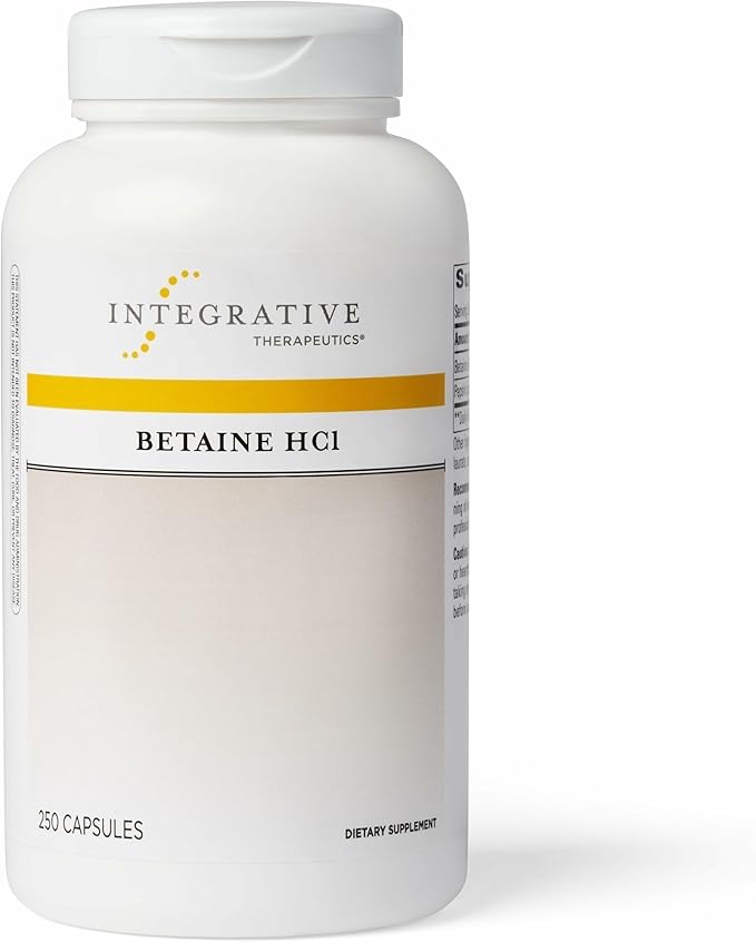 Integrative Therapeutics Betaine HCl - Digestive Support Supplement for Healthy Stomach Acidity* - Supports Gastric Function &amp Protein Digestion* - Dairy-Free - 250 Capsules (125 Servings)