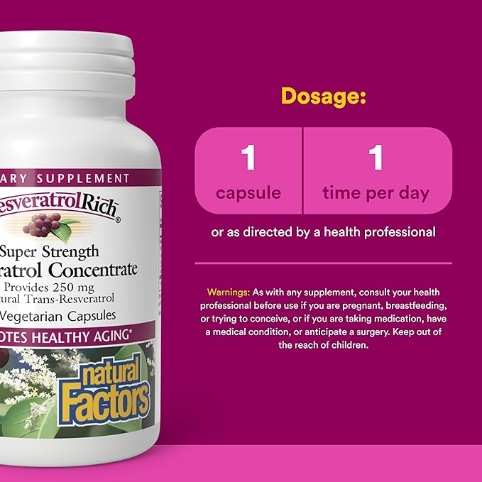 ResveratrolRich by Natural Factors Super Strength Resveratrol Concentrate Promotes Healthy Aging 60 capsules (60 servings)